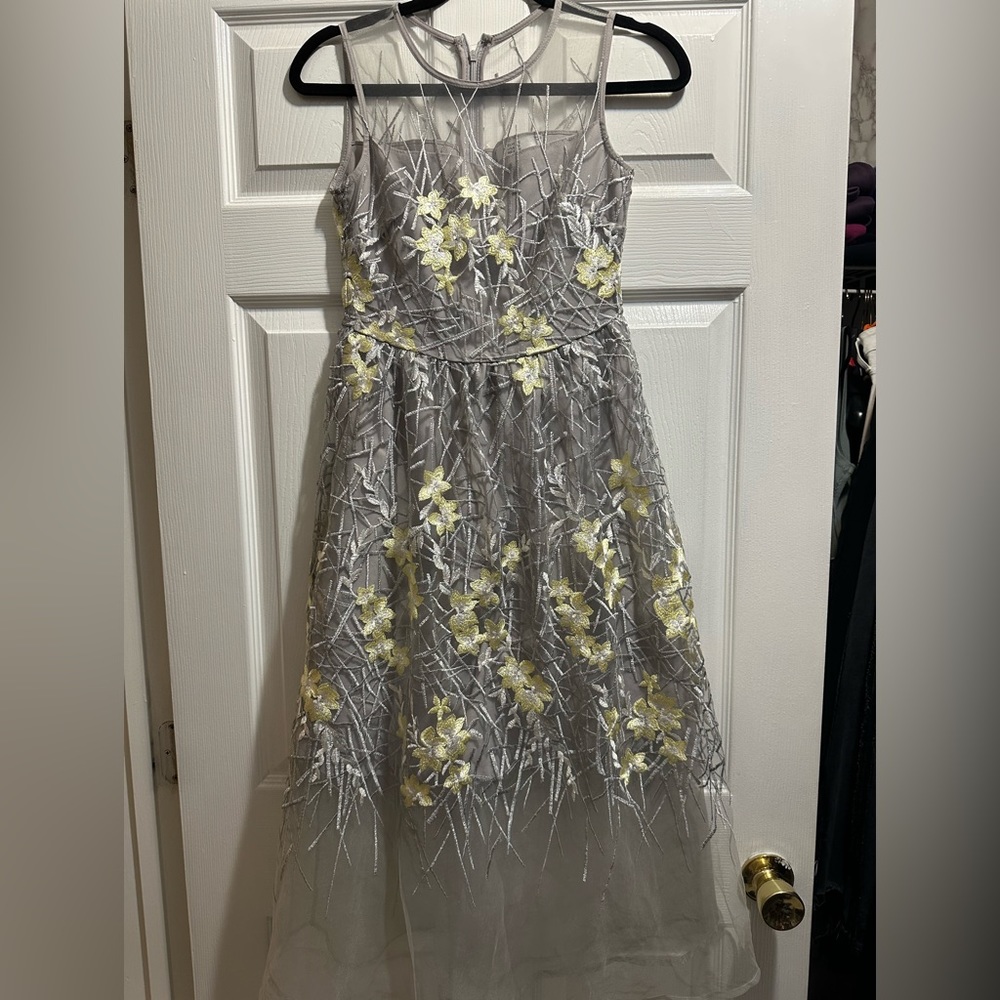 Grey with Yellow Flowers Pretty Short Party Dress
